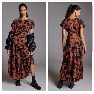Anthropologie Eva Franco Flora Brown Ruffled Maxi Dress , Size  6
